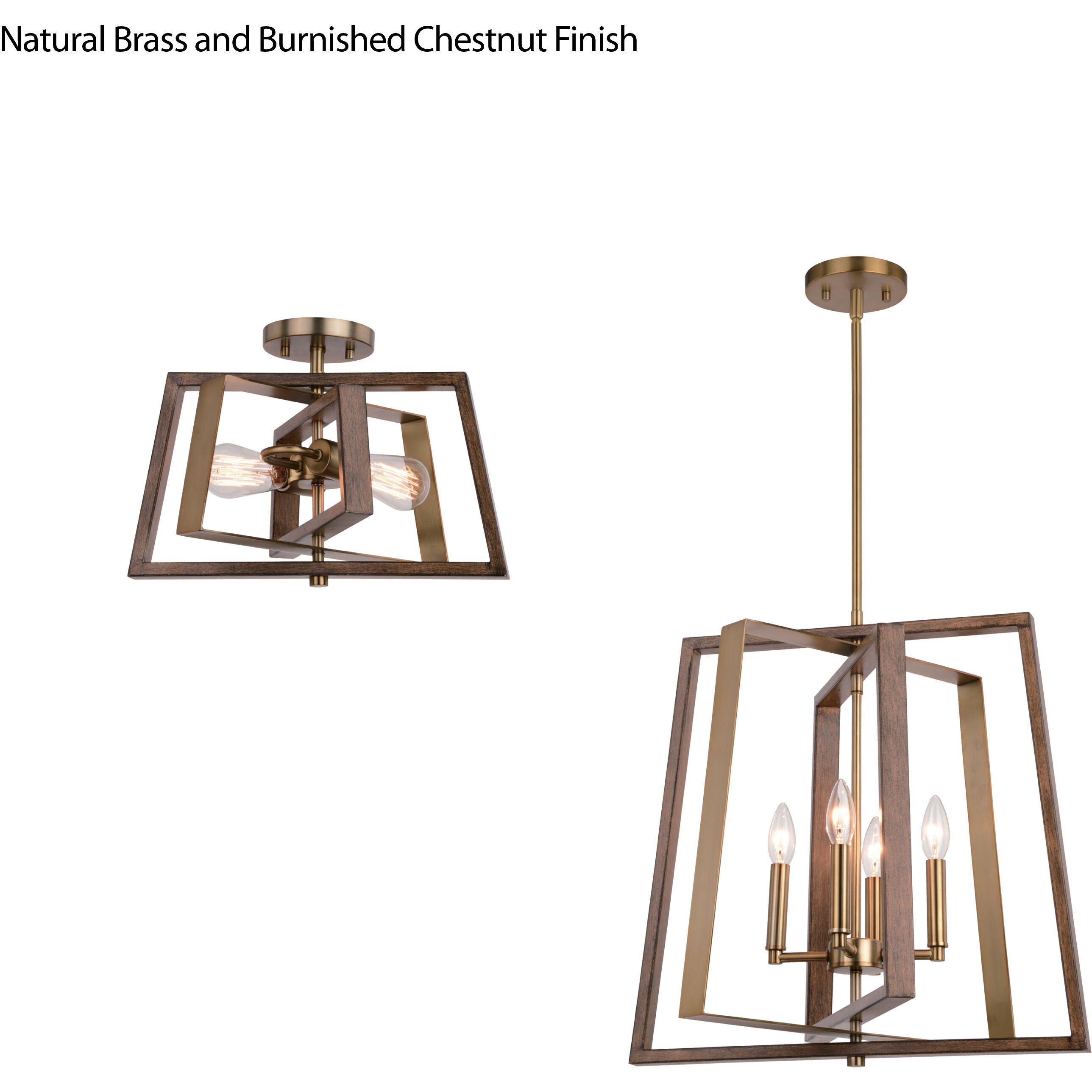 Dunning LED 16 inch Natural Brass and Burnished Chestnut Semi-Flush Mount Ceiling Light